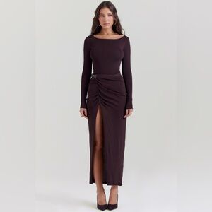 House of CB Inoe & Lilas Espresso Knit Midi Skirt Set
